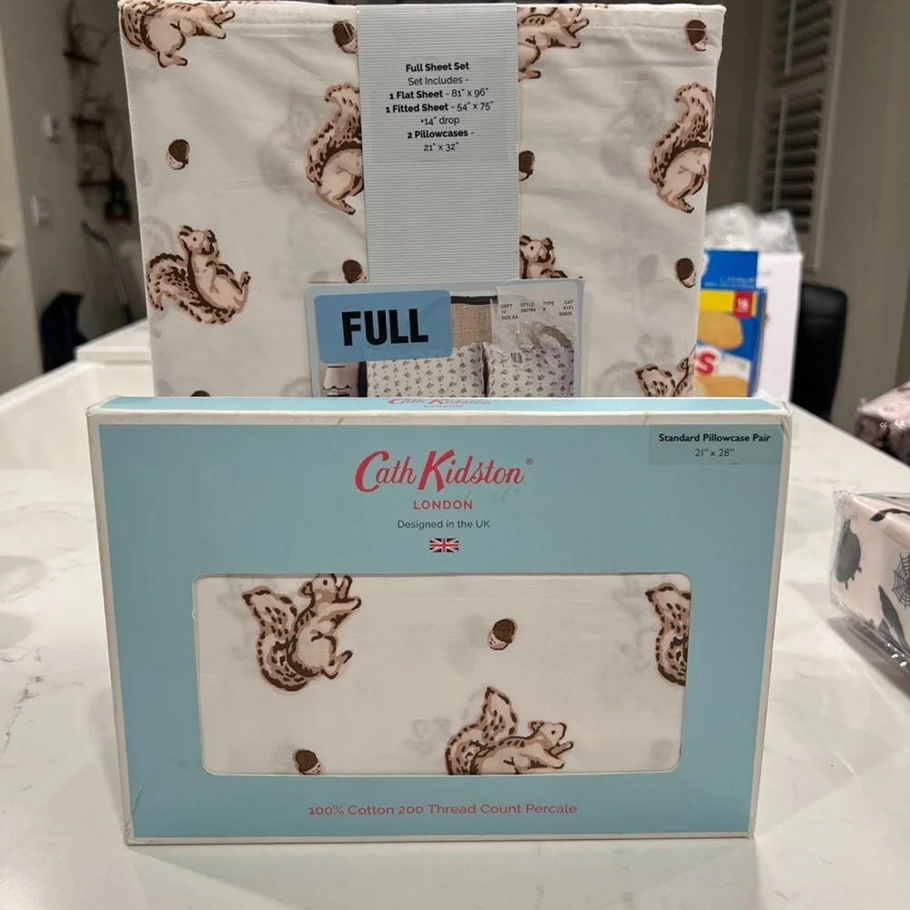 Cath Kidston Squirrel Print Full Sheet Set With 2 STD Pillowcases